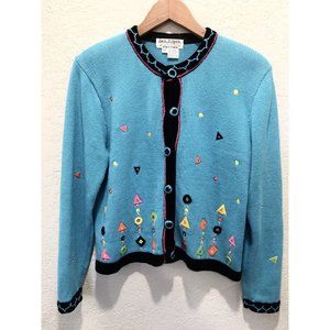 Jack B Quick Women Embellish Sweater Button Up PM Sequins Embroider